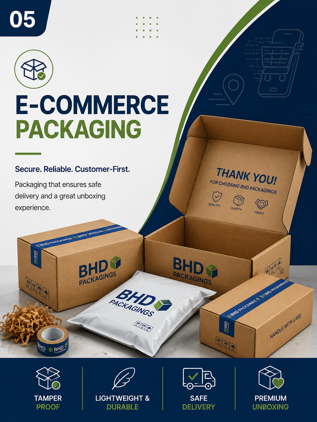 Custom printed packaging with brand logo